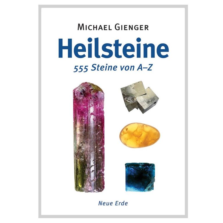 Buchcover mit dem Titel „Heilsteine“ und Illustrationen von verschiedenen Edelsteinen.